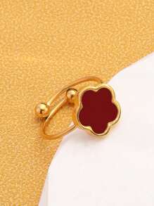 1pc Stainless Steel Flower Design Adjustable Open Ring, Simple & Fashionable For Women Valentines,Mom,Mother,Mother's Day,Gift