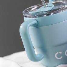 1 pieza Taza de café portátil de 16oz/480ml con asa y pajita, taza de café de doble capa aislada al vacío de acero inoxidable para uso en campamentos al aire libre, hogar y oficina