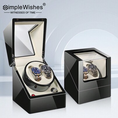 Simplewishes 1pc Simplewishes Automatic Watch Winder, 2 Slot Watch Box With Quiet Motor, Soft Pillows And 4 Rotation Mode For Men's And Women's Automatic Watches, Battery/USB Dual Powered