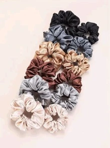 12pcs Women Pink Khaki Solid Casual Scrunchie For Daily Life Scrunchies Hair Ties Scrunchy Hair Ties