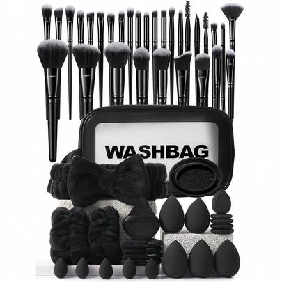 Bộ cọ trang điểm 55 món bao gồm cọ tán phấn mắt, lông mày, kem nền, phấn phủ, phấn má hồng, che khuyết điểm, phấn bắt sáng, lông tổng hợp siêu mềm mại, lý tưởng cho trang điểm mặt hàng ngày.