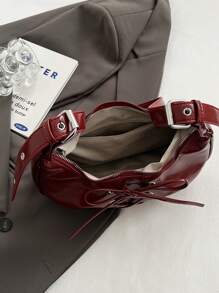 BEIKAMU Geantă de umăr elegantă pentru doamnă la modă, geantă pentru subrat cu design cu șireturi, geantă de cruce cu curea reglabilă, geantă la modă Bordeaux