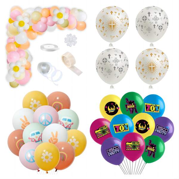 36/50/52/153Pcs Vintage Series Latex Balloons Set,Multi Color Groovy/Daisy/Cross/Retro 70S Theme Rainbow Flower Audio Tape Printed Round Balloons Party Decoration For Birthday Party,Gender Reveal,Anniversary,Celebrations,Opening Season,Friends Gathering,Family Time,Thanksgiving,House Moving,Wedding,Retirement,Marriage Proposals,Photograph Prop