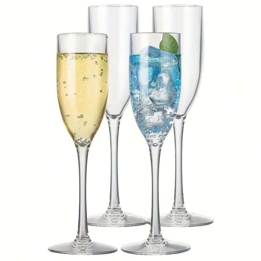 Unbreakable Champagne Flutes, Reusable Clear Ribbed Wine Glasses For Bar, Wedding, Pool, Birthday, Indoor & Outdoor Party, Summer - Clear - View 1