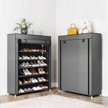 1 estante de zapatos portátil simple de 6 capas con protección contra el polvo y la humedad, tejido familiar, soporte metálico, fácil de ensamblar, con capacidad para unos 20 pares de zapatos,navidad! - Gris - Ver 1