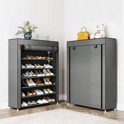 1 estante de zapatos portátil simple de 6 capas con protección contra el polvo y la humedad, tejido familiar, soporte metálico, fácil de ensamblar, con capacidad para unos 20 pares de zapatos,navidad!