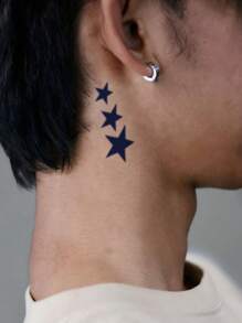 1 pieza Tatuaje temporal impermeable, diseño de estrella de 5 puntas, adecuado para personas de - Azul - Ver 4