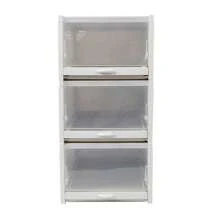 3Pcs Stackable Shoe Box Push Drawer Storage Organizer Shoe Box Clear Cover Gray