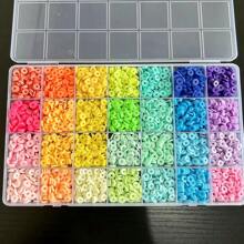 2400PCS Clay Beads For Bracelet Making 24 Colors 6MM Flat Round Polymer Beads Set, 1 Box Disc Heishi Beads With Pendants Letter Beads For Jewelry Necklace Making Kit