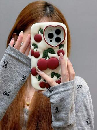 苹果可爱 3D 樱桃形硅胶手机壳适用于 13/13 Pro/13 Pro Max、 14 Pro Max、 14 Pro、 14、 11、 12、 15 Pro Max、 15 Pro、 15、新款柔软卡通保护套防水防震防摔防刮