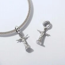 WOSTU 1件925纯银经典建筑城堡，复黎埃菲尔铁塔吊坠珠，适合DIY手链项链首饰，女士礼物 - 銀色 - 查看 10