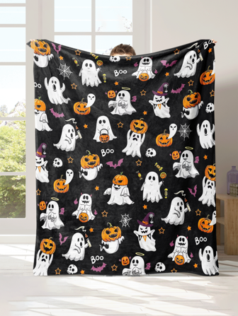 万圣节毯子，万圣节法兰绒毯，柔软温暖舒适的羊毛毯，适用于沙发、床、椅子、万圣节装饰