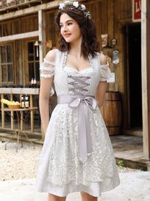 Oktoberfest Costumes Women Garden Maid Dresses 3pcs Sexy Oktoberfest Outfit Halloween Costume For Women - 銀色 - 查看 2