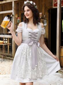 Oktoberfest Costumes Women Garden Maid Dresses 3pcs Sexy Oktoberfest Outfit Halloween Costume For Women - 銀色 - 查看 3