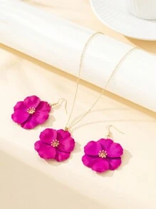 1 Set Asymmetrical Colorful Multi-Layer Floral Metal Pendant Necklace And Earring Set For Women