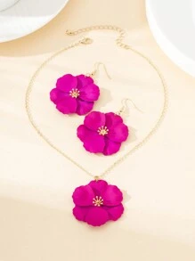 1 Set Asymmetrical Colorful Multi-Layer Floral Metal Pendant Necklace And Earring Set For Women