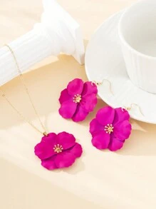 1 Set Asymmetrical Colorful Multi-Layer Floral Metal Pendant Necklace And Earring Set For Women