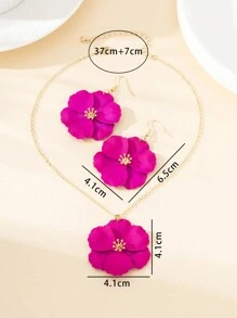 1 Set Asymmetrical Colorful Multi-Layer Floral Metal Pendant Necklace And Earring Set For Women