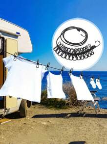 1 pièce Corde à linge de voyage portable avec 12 pinces. Corde à linge rétractable pratique, antidérapante et réglable pour le séchage intérieur, dans la cour, le balcon, le camping, l'hôtel, les vacances à la plage, le retour à l'école. Accessoires de voyage essentiels
