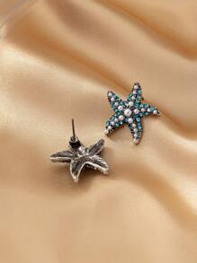 1pair Geometric Pearl & Starfish Design Earrings, Suitable For Spring And Summer Daily Wear For Women - Antique Silver - View 3