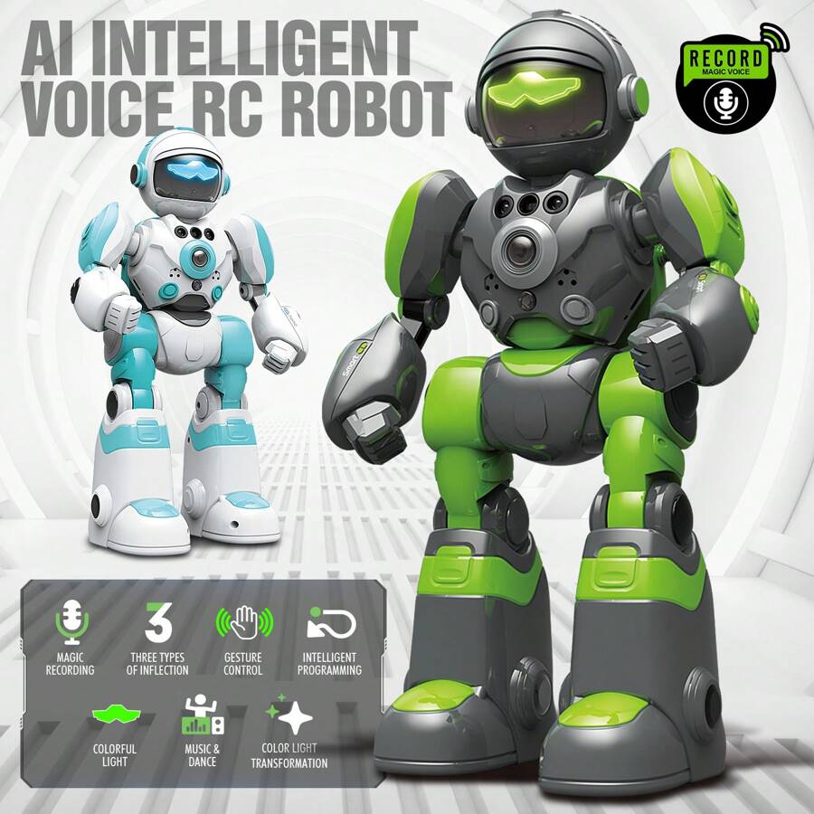RC Robot Toys For Kids Ages 3 4 5-7 Year Old Magic Voice Record Function, Remote Control Robots Toy For Boys And Girls Programmable Music Dance Interactive Warrior Robo Birthday Gift For Toddler