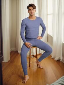 1 zestaw męskiej dzianinowej i jedwabnej bielizny termicznej, wygodny i bezszwowy, na jesień, zimę i wiosnę