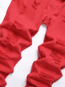 Tween Boys Distressed Pocket Casual Denim Jeans - Red - View 6