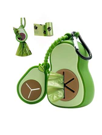 Avocado Shaped Dog Waste Bag Dispenser Set With Hands-Free Bag Holder, Compatible With Leashes And Harnesses, Includes 1 Roll Of 15 Bags, Suitable For All Dogs