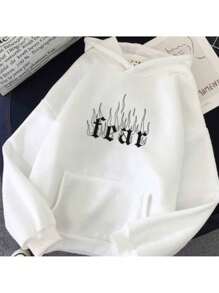 Unisex Cotton Kangaroo Sweatshirt Fear Fashion Tumblr Hip Hop Offer - 白色 - 查看 2