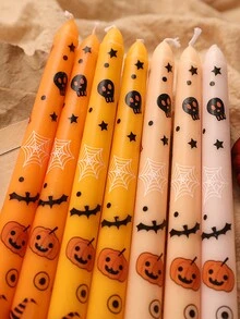 2pcs/Set 9.84inch Long Ghost Print Halloween Stone Wax Smokeless Stick Candle Festival Creative Decoration Gift European Style Stick Wax Birthday Home Decor Halloween Decor Room Decor