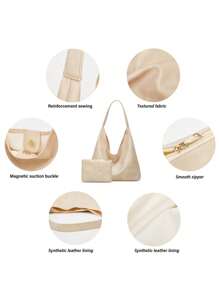 New Versatile Tote Bag, Vintage Simple Handbag, Shoulder & Top Handle Bag For Women - Beige - View 9
