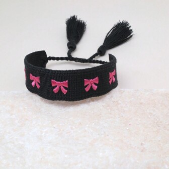 1 件手工刺绣蝴蝶结波西米亚风时尚手链，适合家人、朋友、学生、节日、聚会、旅行和日常情人节佩戴