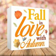 1 pièce Décoration d'automne carrée "Tomber amoureux de l'automne" 10cm, citrouille, feuilles d'érable, décoration de maison d'automne, décoration de chambre, décoration de festival des récoltes, décoration de bureau, ornement de décoration d'automne, meilleurs cadeaux