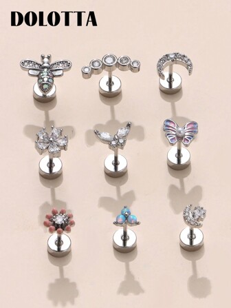  DOLOTTA 1PC 20G Cartilage Earrings Stud For Women Men Surgical Steel Flat Back Earrings Opal Butterfly Flower CZ Cartilage Earrings Tragus Helix Piercing Jewelry