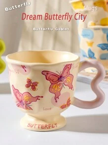 1pc Lovely Dream Multicolor Butterfly Tall Mug Milk Juice Coffee Water Home Office Holiday Gift Christmas Capacity 400ML Back To School