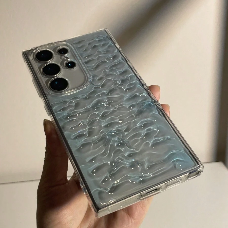 Ốp lưng điện thoại DIY 3D Fresh Mint Blue Water Ripple tương thích với Samsung Galaxy S24/S23 Ultra, Ốp lưng trong suốt cao cấp cho Samsung Galaxy A35/A55 5G, Bảo vệ camera, Thiết kế độc đáo - Màu xanh trong - Xem 1