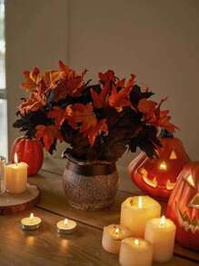 1 件人造枫叶单枝茎秋季派对餐桌中心装饰感恩节秋季装饰丰收节室内花艺布置万圣节仿黑叶干树枝万圣节派对 - 彩色 - 查看 8