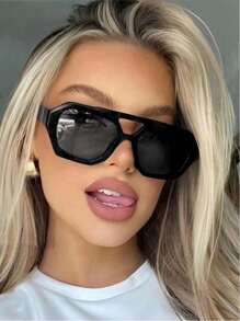 Gafas de moda con doble puente cuadrado vintage, gafas de lente de océano de alta gama retro para fiestas de playa al aire libre, gafas de moda de estilo callejero para mujeres, accesorios de playa para mujeres, para verano, playa, vacaciones, al aire libre y viajes