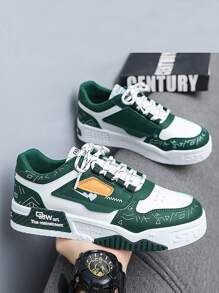 Men's Korean Style Casual Sneakers, New Youth Shoes, Versatile Thick-Sole Design, Comfortable, Breathable, Anti-Odor, Shock Absorbing, Suitable For All Seasons - White and green - View 1