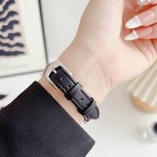 1pc Decorative Fashionable Elegant Thin Leather Watch Band, Compatible With Apple Watch Series, Women's Version, Gold, Silver, Halloween Black Pendant, Slim Sports Style, Size 38mm, 40mm, 41mm, 42mm, 44mm, 45mm, 46mm, 49mm, Compatible With Apple Watch Ultra/Series 10/9/8/7/6/5/4/3/2/1 SE - Black - View 5
