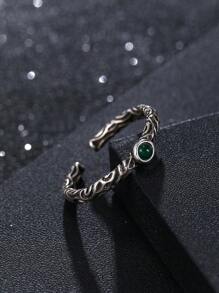 1 件装 镀铜 复古风格 绿色方晶锆石 可调节开口戒指 男士