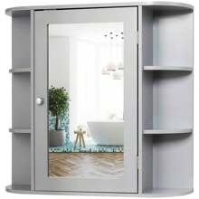 Wooden Mirror Cabinet With Shelves, Bathroom Cabinet With Mirror, Wall Cabinet Bathroom, 66 X 63 X 16.5 Cm (Grey) - 灰色 - 查看 4