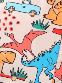 Toddler Boys' Cute Cartoon Dinosaur Pattern Bib Pants Set, Suitable For Outdoor & Daily Wear In Summer (Excluding Hat)