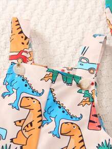 Toddler Boys' Cute Cartoon Dinosaur Pattern Bib Pants Set, Suitable For Outdoor & Daily Wear In Summer (Excluding Hat)