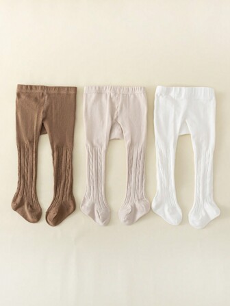 3pcs/Set Children's Tights For Girls, Solid Color, Suitable For Autumn/Winter, Include Braided, Style, Princess Design
