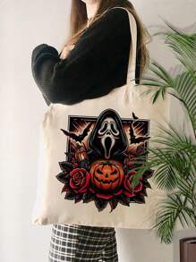 VOESETO 1 Túi Tote Họa Tiết Halloween Scream Túi Đeo Vai Du Lịch Hàng Ngày Túi Mua Sắm Có Thể Tái Sử Dụng Cho Nam, Quà Tặng Tốt Nhất Cho Cô Ấy, Túi Đeo Vai Gấp Gọn Thời Trang Túi Đi Biển Mùa Hè Quà Tặng Tiệc Halloween Túi Nam Học Sinh Đồ Dùng Học Tập Sức Chứa Lớn Túi Đại Học Giáo Viên Cao Đẳng Túi Mua Sắm Du Lịch Giáng Sinh Túi Lớn Quà Tặng Vui Nhộn Quà Tặng Lễ Tạ Ơn Cho Nam Túi Đeo Trước Ngực Cho Nam Túi Đeo Bên Hông Cho Nam Túi Satchel Túi Da Túi Đeo Hông - Màu be - Xem 2