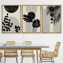 3 Piece  Canvas Print Wall Art Geometrid Plant Collage Abstract Shapes Illustrations Mid Century Modern Art Neutral Boho Decor No Frame