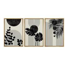 3 Piece  Canvas Print Wall Art Geometrid Plant Collage Abstract Shapes Illustrations Mid Century Modern Art Neutral Boho Decor No Frame