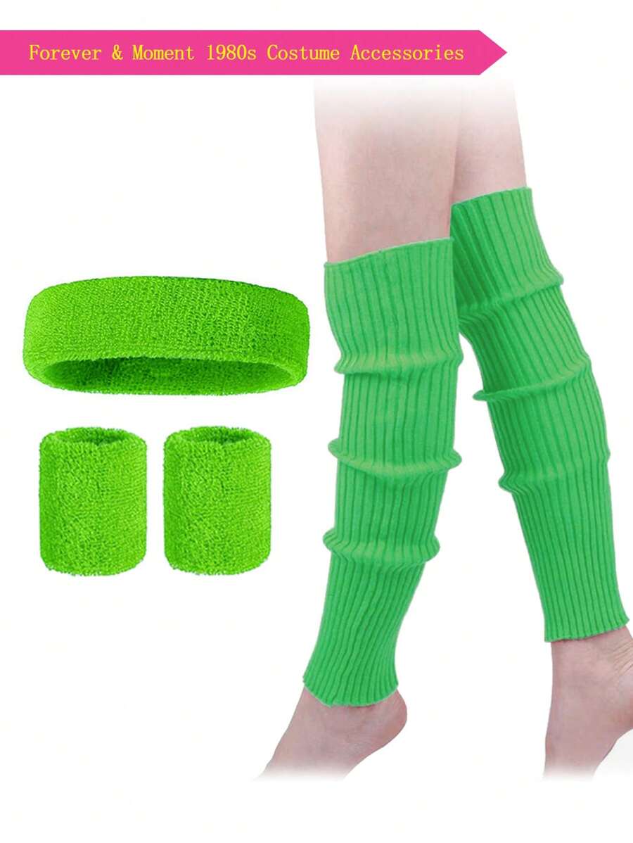 Forever & Moment 3 PCS 80s Costume Accessories For Women Neon Leg Warmers Wristbands Hair Rings For Cosplay Bachelorette Party Halloween Bars Clubs Exercise Gym Sport Yoga