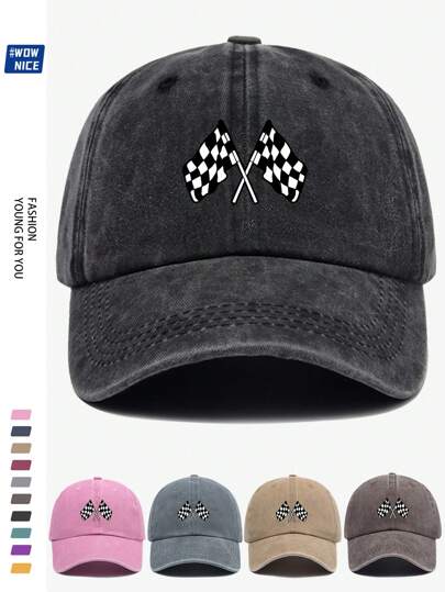 Klassische Racing Schachbrettflagge bedruckte Baseball Kappe - Schwarz-Weiße Schachbrettflagge Baseball Hut für Damen und Herren, Offroadauto/Motorrad Sport Kappe, ideales Geschenk für Freunde und Familie, geeignet für Lässig, Unterhaltung, Urlaub, Auto/Motorrad Rennsport Veranstaltungen Halloween